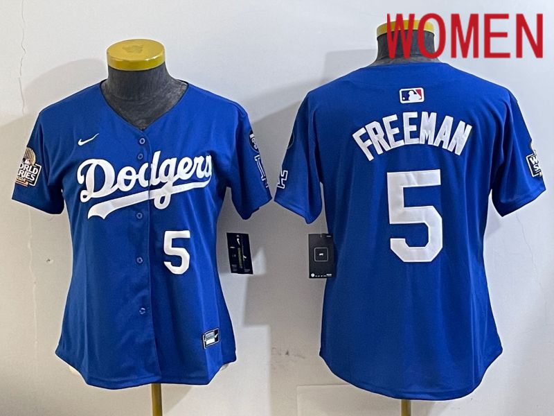 Women Los Angeles Dodgers 5 Freeman Blue Game 2024 Nike MLB Jersey style 11216